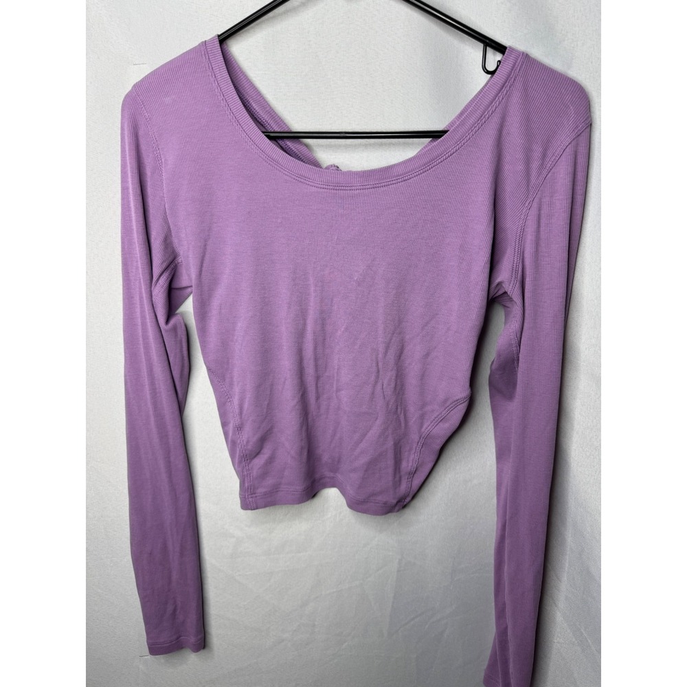 Lululemon Ribbed Long Sleeve‎ Heart Cutout Back Tie Crop Top Purple